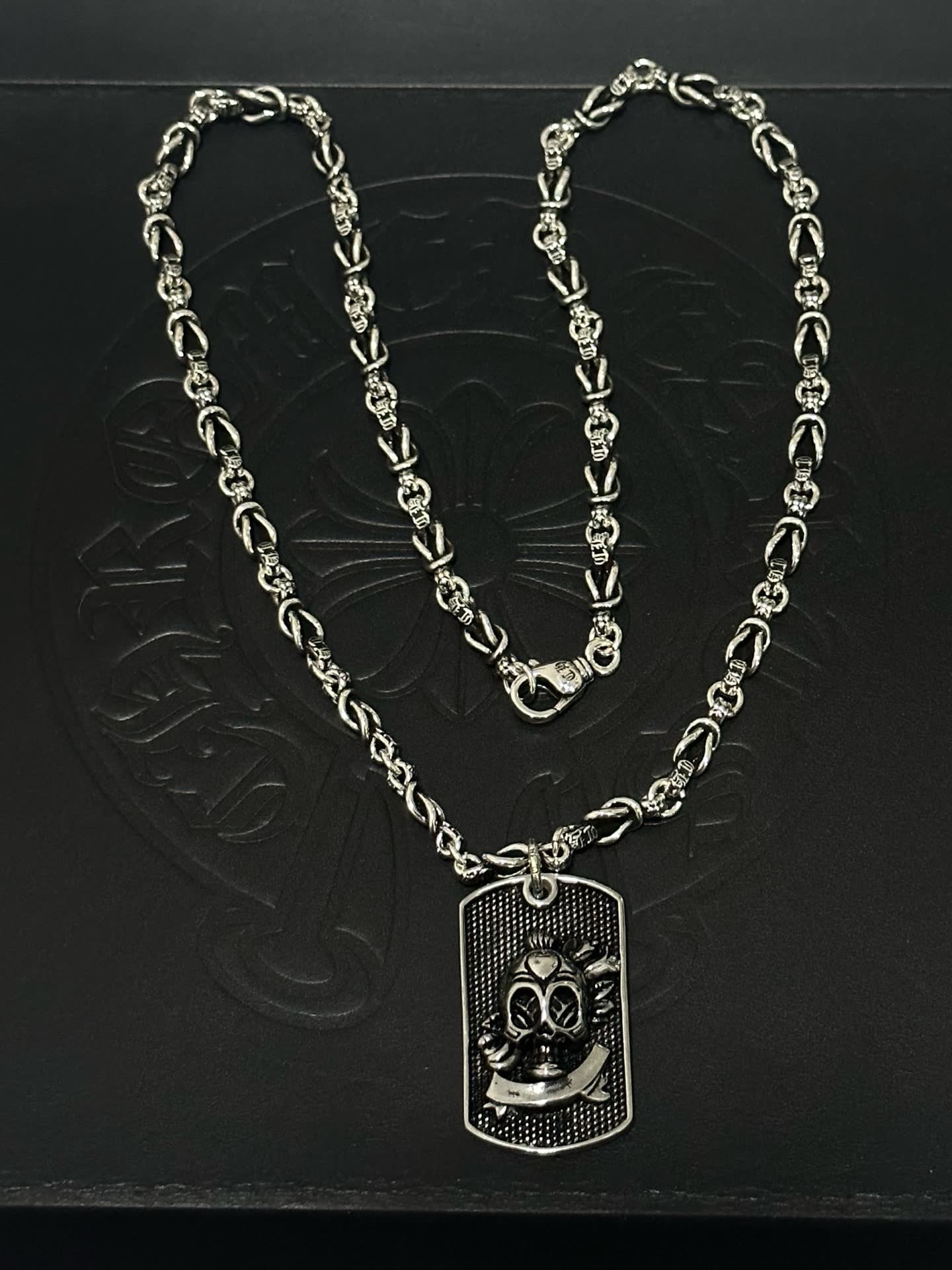Chrome Hearts Silver Dog Tag Necklace with Lion Head